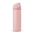 FreeSip 24oz in Rose Quartz, soft pink body with matching pink flip cap, light pink carry loop, and dusty mauve accent band