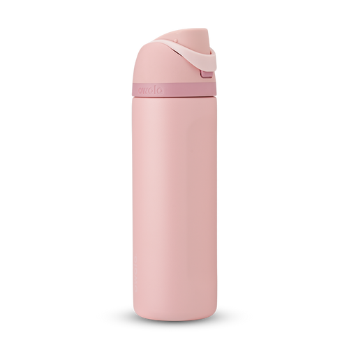 FreeSip 24oz in Rose Quartz, soft pink body with matching pink flip cap, light pink carry loop, and dusty mauve accent band