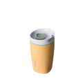 SmoothSip Slider 12oz, golden yellow body with light gray lid and mint green slider button
